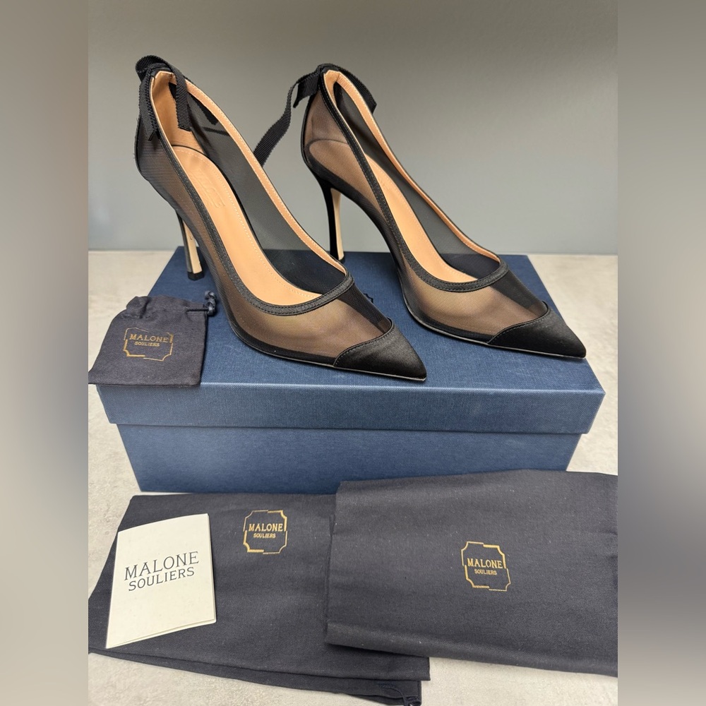 NIB- Malone Souliers Liberty 90 Black Mesh pumps